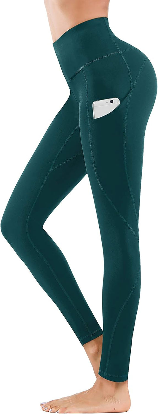 High Waist Yoga Leggings with Pockets - Tummy Control and 4-Way Stretch for Workouts and Running