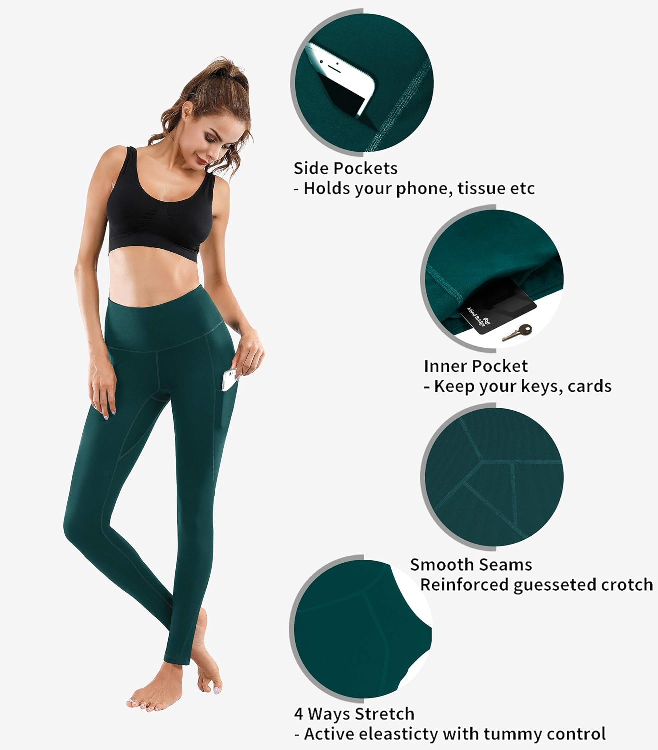 High Waist Yoga Leggings with Pockets - Tummy Control and 4-Way Stretch for Workouts and Running